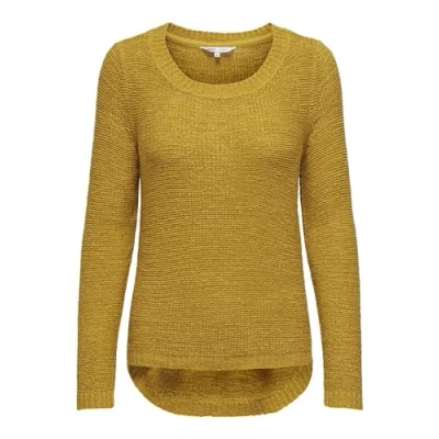 Image de ONLY Onlgeena Pull basique en tricot stretch uni à manches longues et col rond pour femme Couleur : doré Taille L, or, L