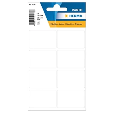 Image de 7 feuilles de 8 étiquettes rectangulaires soit 56 Etiquettes blanches 26x40mm Herma