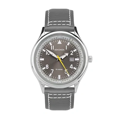 Afbeelding van SEKONDA Herenhorloge met grijze wijzerplaat, analoge weergave en bruine leren band 3882.27, riem, Riem