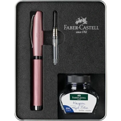 Afbeelding van Faber Castell 149626 Essentio schrijfset aluminium roze met M vulpen, 30 ml inktreservoir en converter
