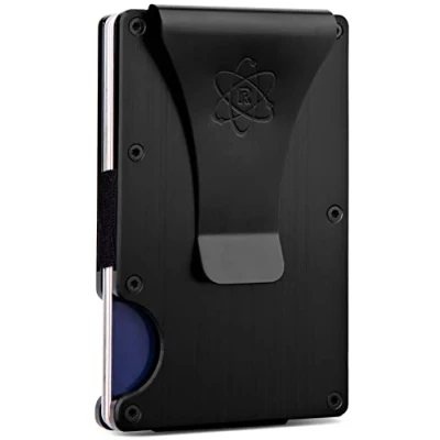 Afbeelding van Rossm Minimalistische slanke portemonnee met RFID blokkerend voorvak van koolstofvezel voor heren geldclip en geldriem, geborsteld zwart, geldclip, modern