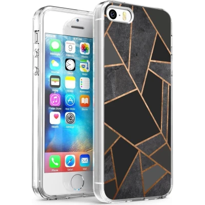 Afbeelding van iMoshion hoesje Siliconen Geschikt voor iPhone SE (2016) / 5 5s Design Zwart Goud Black Graphic