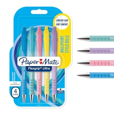 Afbeelding van Paper Mate balpen Flexgrip Pastel RT, medium, zwarte inkt, blister van 5 stuks, assorti