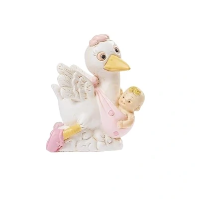 Afbeelding van Taarttopper Ooievaar Roze Polystone 5,5cm