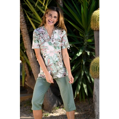 Afbeelding van Pyjama groene en roze bloemen Groen Maat 40