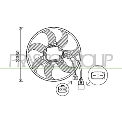 Afbeelding van PRASCO AD022F003 Radiator Ventilator 360 12 220 3 Zonder ventilatorraamwerk VOLKSWAGEN: Touran I, Golf 6, 5, AUDI: A3 Hatchback, Sportback