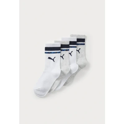 Afbeelding van Puma BOYS Heritage Stripe CREW 4 PACK Unisex Sokken voor kinderen, Maat: 27 30, White / grey blue