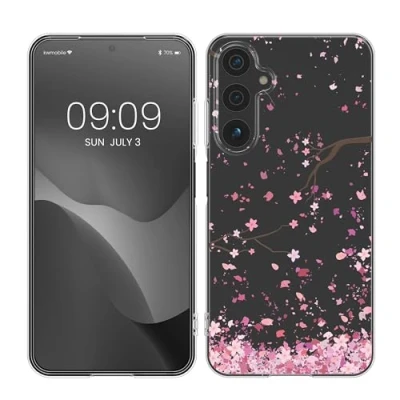 Afbeelding van kwmobile telefoonhoesje geschikt voor Samsung Galaxy A15 5G Hoesje smartphone in poederroze / donkerbruin transparant Kersenbloesembladeren design