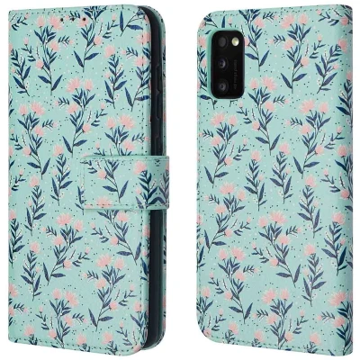 Afbeelding van iMoshion Hoesje Geschikt voor Samsung Galaxy A41 Met Pasjeshouder Design Bookcase smartphone Blauw / Blue Flowers