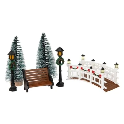 Afbeelding van Feeric lights and christmas Kerstdorp accessoires brug, boompjes, lantaarns miniatuur figuurtjes