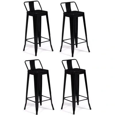 Afbeelding van Lot de 4 tabourets bar LENY métal noir mat et dossier aspect brut factory