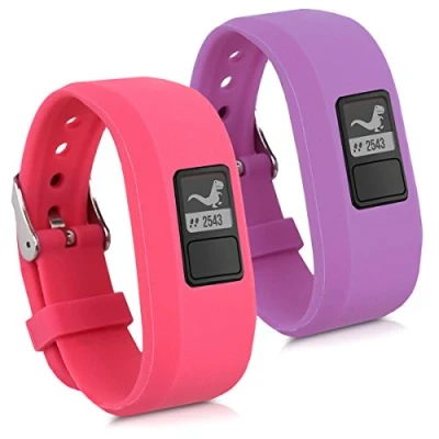 Afbeelding van kwmobile horlogeband geschikt voor Garmin Vivofit jr. / 2 Maat S 2x siliconen armband fitnesstracker in roze paars