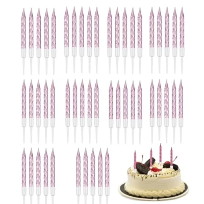 Afbeelding van JJiaoLinin 50 stuks verjaardagskaarsen, spiraalvormige taartkaarsen, roze, korte en dunne metalen kaarsen voor verjaardagstaarten, bruiloften, taartdecoraties, roze