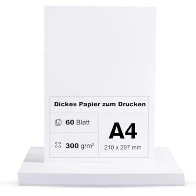 Afbeelding van 60 vellen A4 fotopapier, 300 g/m², dik premium papier, om af te drukken, wit