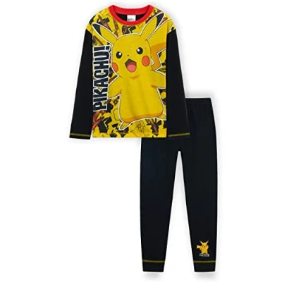 Afbeelding van Pokemon Pyjama met lange mouwen van hoogwaardig katoen, Pikachu, Snorlax en meer, kleding voor jongens meisjes maten kinderen jongeren, Zwart/Geel