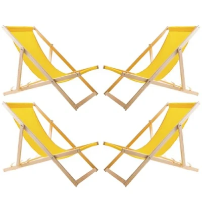 Afbeelding van Set van 4 ligstoelen Tuinstoel Strandstoel Geel