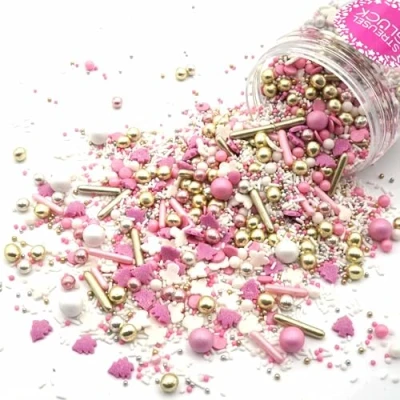 Afbeelding van Kerststrooier, 180 g, roze, wit, goud, zilver, prusel geluk, kleurrijke suikerstrooier, taartdecoratie