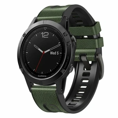 Afbeelding van leer + siliconen bandje Groen Garmin Quatix 7X / 6X &amp; Tactix 7 (pro)