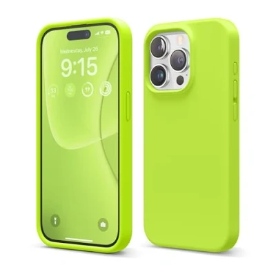 Afbeelding van elago Compatibel met iPhone 15 Pro, vloeibare siliconen volledige beschermhoes, schokbestendig, zachte krasbestendige microvezelvoering, 15,5 cm (limoengroen)