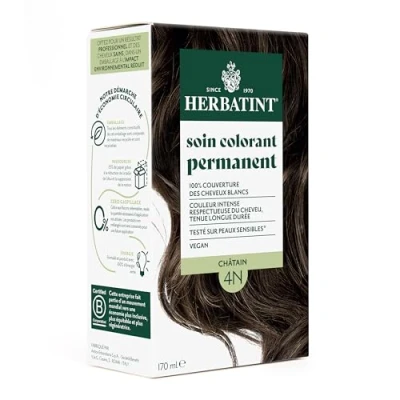 Afbeelding van Herbatint Permanente haarkleurverzorging 4N kastanjebruin, 170 ml, zonder ammoniak, 100% dekking van wit haar, dermatologisch getest voor de gevoelige huid, met 8 biologische plantenextracten