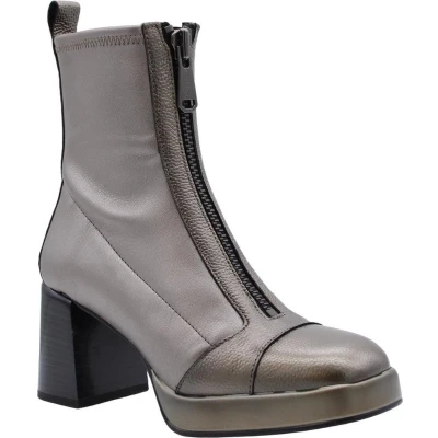 Afbeelding van Hispanitas Enkellaarsjes met plateauzool, Dames, Maat: 38, Metallic grey Leer/ synthetisch
