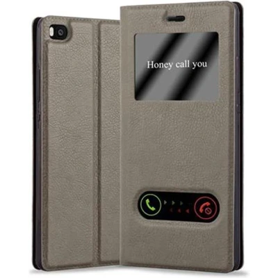 Afbeelding van Cadorabo Hoesje geschikt voor Huawei P8 in STEEN BRUIN Beschermhoes met magnetische sluiting, standfunctie en 2 kijkvensters Book Case Cover Etui