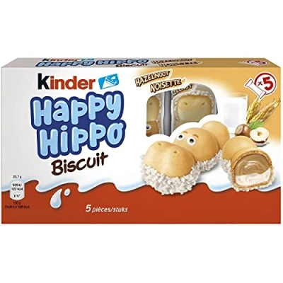 Afbeelding van KINDER Happy Hippo Hazelnootkoekje, 20,7 g, verpakking van 104 g bevat 5 koekjes.