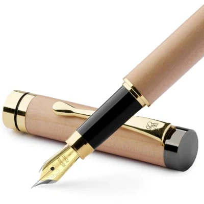 Afbeelding van Wordsworth &amp; Black &#039;s Vulpennenset van bamboehout fijne veer, geschenketui inclusief 6 inktpatronen, inktnavulconverter dagboek, kalligrafie [esdoornhout]