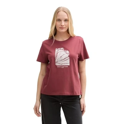 Image de TOM TAILOR T shirt basique pour femme en coton biologique, 23853 Burnt Russet, S