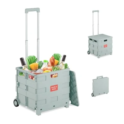 Afbeelding van Relaxdays boodschappentrolley tot 35 kg 50 liter met deksel wielen grijs