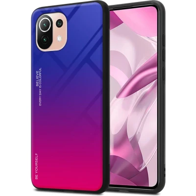 Afbeelding van Cadorabo Hoesje geschikt voor Xiaomi Mi 11 LITE (4G / 5G) NE in PAARS ROOD Tweekleurige beschermhoes van TPU silicone Case Cover en achterzijde gehard glas