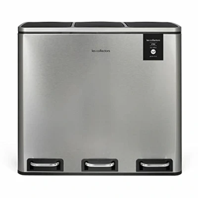 Image de Les Collectors Poubelle de Tri à pédale Inox brossé N982 Capacité 54 L, 3 compartiments 18L, Résistante, Cuisine, Sceaux Amovibles, Recyclage, sélectif, Fermeture Couvercle silencieuse