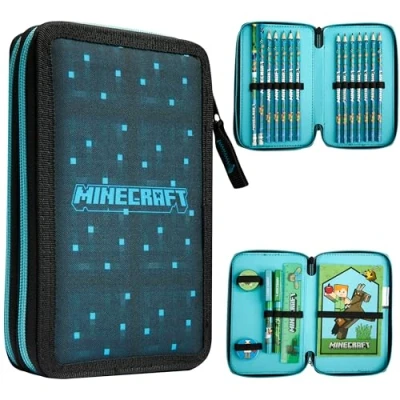 Afbeelding van Minecraft Schooltas voor kinderen, met meerdere vakken, schrijfwaren inbegrepen, schoolbenodigdheden, Blauw/Zwart, Modern