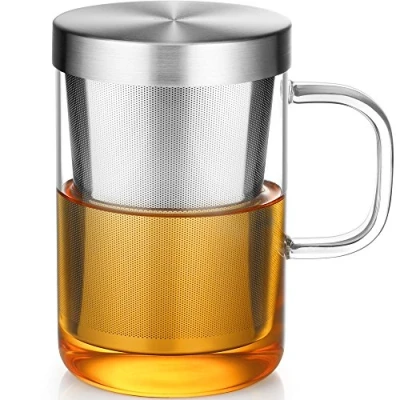 Afbeelding van ecooe 500 ml theekop borosilicaatglas met afneembare roestvrijstalen zeef (volledige capaciteit)