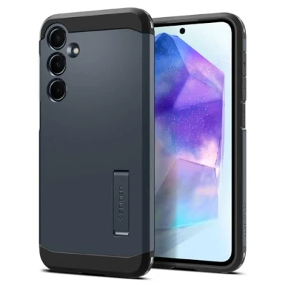 Afbeelding van Spigen Tough Armor Hoesje voor de Samsung Galaxy A55 Back Cover met Kickstand Metal Slate