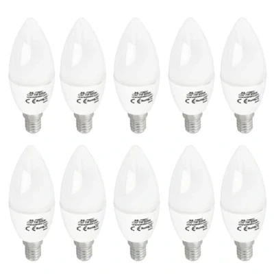 Afbeelding van Jandei Set van 10 E14 ledlampen, dunne fitting, kaarstype, C37 7 W komt overeen met 60 W, opening 330º (warm wit 3000 K) Perfect voor woonkamer, keuken, kantoor.