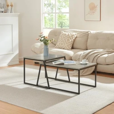 Afbeelding van Salontafel Hyllestad set van 2 zwart en betonkleurig [en.casa]