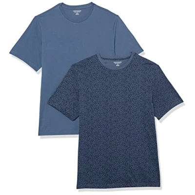 Image de Amazon Essentials Lot de 2 t shirts à manches courtes et col rond, pour homme, coupe classique, imprimé floral bleu marine/bleu délavé, taille XS