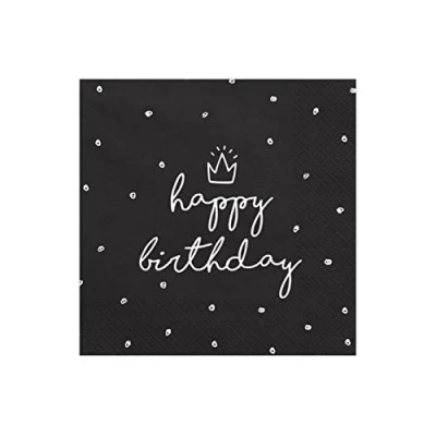 Afbeelding van Partydeco Servetten Happy Birthday Zwart / Wit 20 stuks