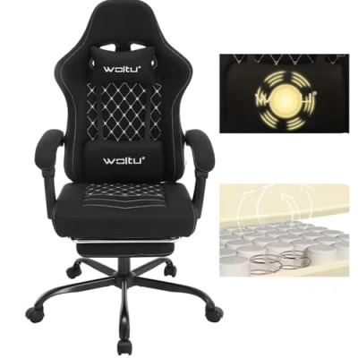 Afbeelding van WOLTU GS08sz Gamingstoel met massage, ergonomische bureaustoel, grote gevoerde computerstoel massagelendenkussen, belasting 150 kg, netstof, zwart + wit,