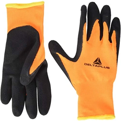 Afbeelding van Deltaplus DPVV733OR07 Gebreide handschoenen van polyester met latexschuimcoating op de handpalm, maat 07, neonoranje/zwart