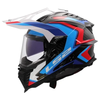Afbeelding van LS2 MX701 Explorer Carbon Adventure helm Frontier II glans wit blauw XXL