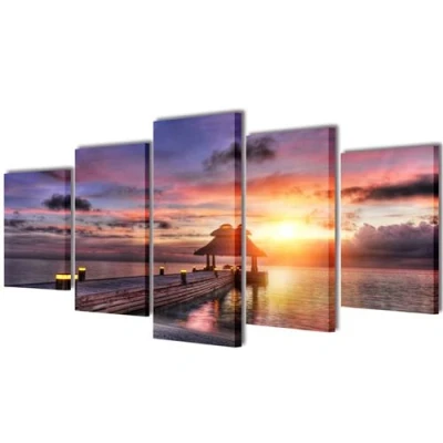 Afbeelding van Canvasdoeken zandstrand met paviljoen 200 x 100 cm