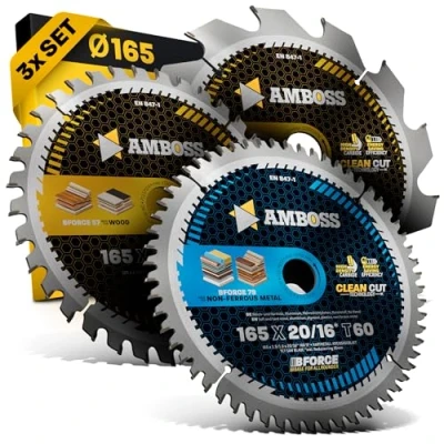 Afbeelding van AMBOSS WERKZEUGE® Set handcirkelzaagbladen Diameter 165 x 20 mm Voor Bosch GKS 18V 57g, GKT 55 GCE, Makita SP6000 Assortiment zaagbladen