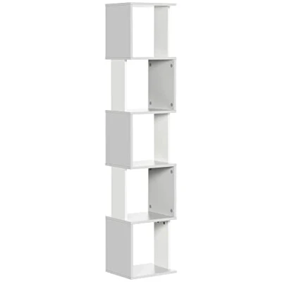 Afbeelding van HOMCOM Boekenkast met 5 verdiepingen houten boekenplank, kubusvormig opbergrek voor woonkamer, thuiskantoor, afm. 33 x 28 161 cm, wit en grijs