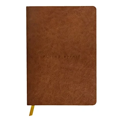 Afbeelding van Clairefontaine 106946C een notitieboek met geborduurde draad Flying Spirit, 180 pagina&#039;s, ivoorkleurig, 14,8 x 21 cm, 90 g gelinieerd, omslag van glanzend lamsleer, cognac