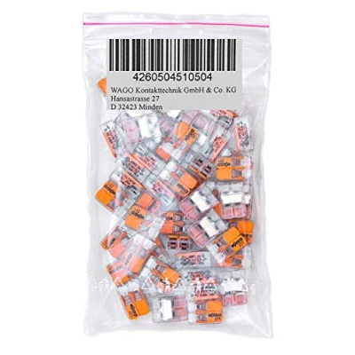 Afbeelding van 50 stuks WAGO 221 412 2 aderige aansluitklem met hendel 0,2 4 qmm klein model, transparant