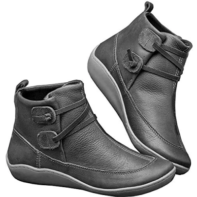 Afbeelding van Kinloy Laarsjes met platte hak van leer veters en ritssluiting aan de zijkant, ondersteuning voetboog, damesschoenen, waterdicht, antislip, herfst/winter (36 42)