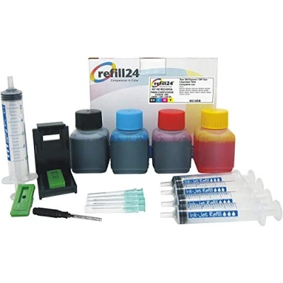 Afbeelding van refill24 Navulset compatibel met Canon 540, 541, 540 XL, 541 XL zwart en kleur clip accessoires + 200 ml inkt