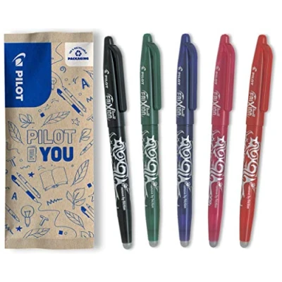 Afbeelding van PILOT 5 stuks Frixion Ball Uitwisbare pen met thermogevoelige inkt navulbare rollerbalpen van gerecycleerde kunststof 1 zwart, paars, roze, rood, middelgrote punt
